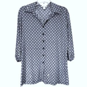 Sparkling Sequin Button Down Shirt Womens XL Blue Grey White